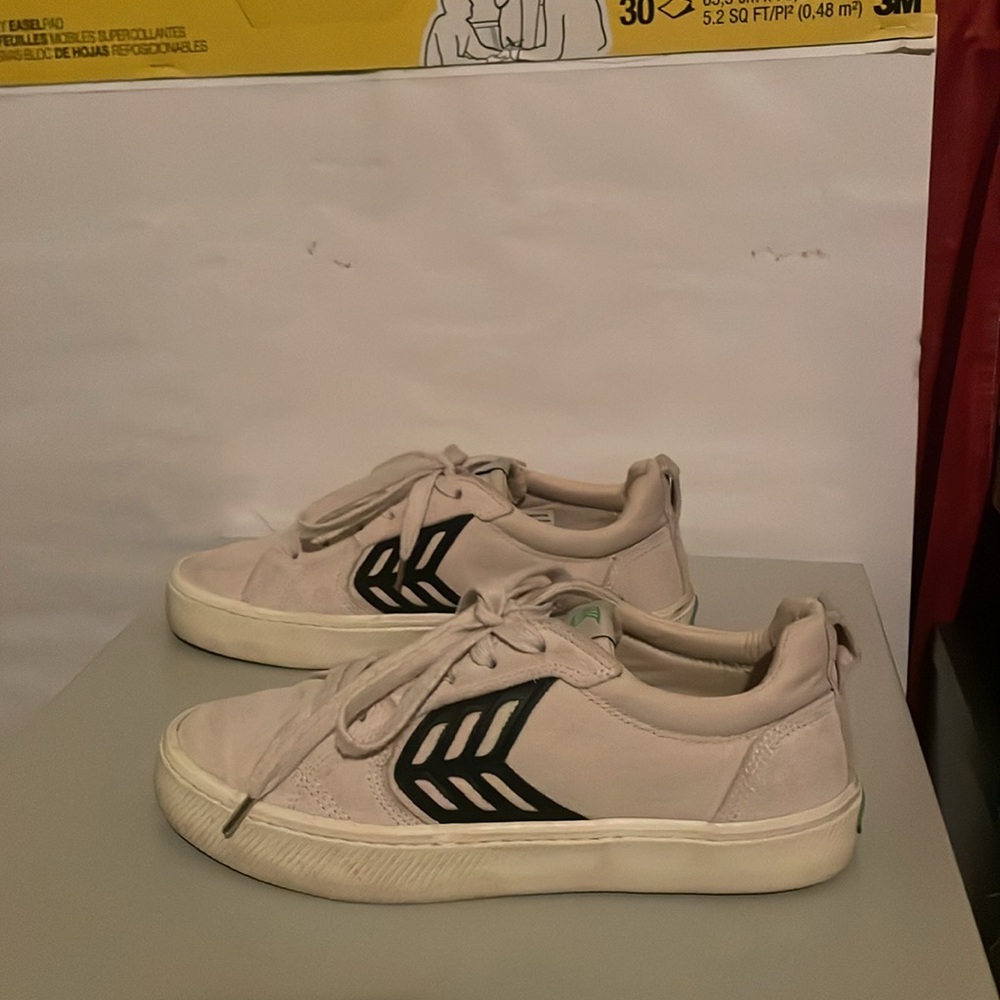 CARIUBA CATIBA Pro Ivory Black Organic Canvas Leather Sneakers $118 EUC Men 6.5